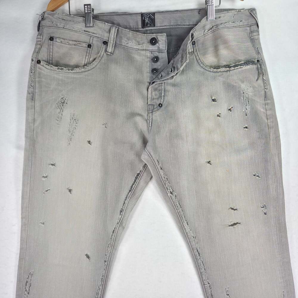 PRPS Le Sabre Jeans Mens 36 Light Grey Distressed Destroyed Slim Tapered Denim - Picture 4 of 14